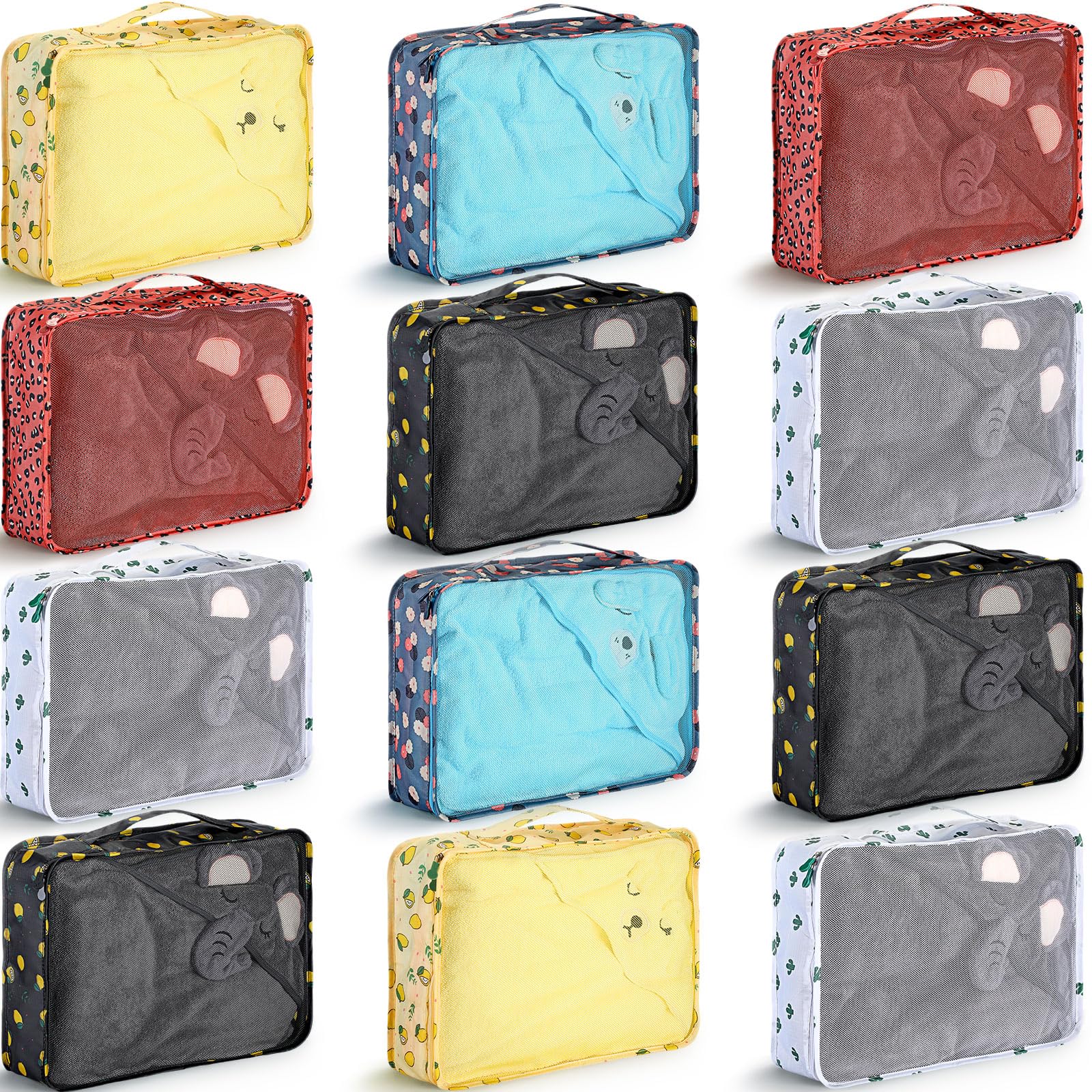 Photo 1 of 12 Pcs Large Packing Cubes Luggage Organizers for Suitcase Mesh Travel Organizer Bags Travel Packing Organizers for Traveling Camping Hiking (Mixed Colors,15.8 x 11.8 x 4.3 Inch)