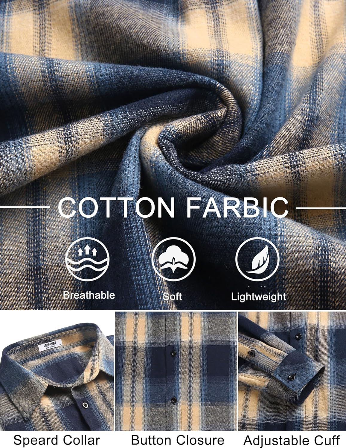 COOFANDY Mens Flannel Shirts Long Sleeve Plaid Button Down Shirts Casual Cotton Shirts - Image 6
