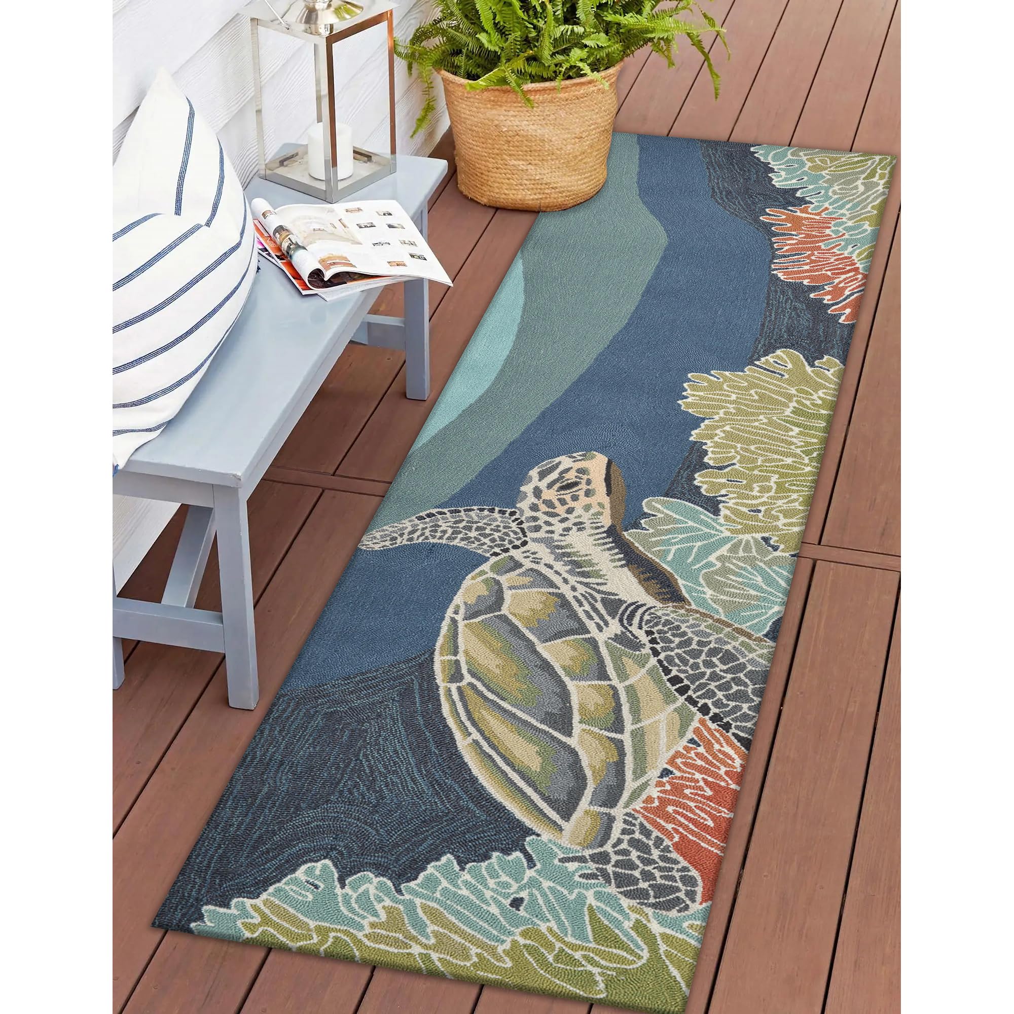 Liora Manne Ravella Indoor Outdoor Rug - Nautical Rug, Sea Life & Ocean Theme Decor, Comfortable & Durable, UV Stabilized, Stain Resistant Rug, Ocean