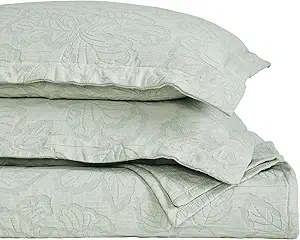 Superior 3 Piece Cotton Bedspread Set, Home Bed Decor, Decorative Bed Spread, 2 Pillow Shams, Medium Weight Blanket, Matelasse Coverlet, Bedding Essentials, Hibiscus Collection, King, Sage