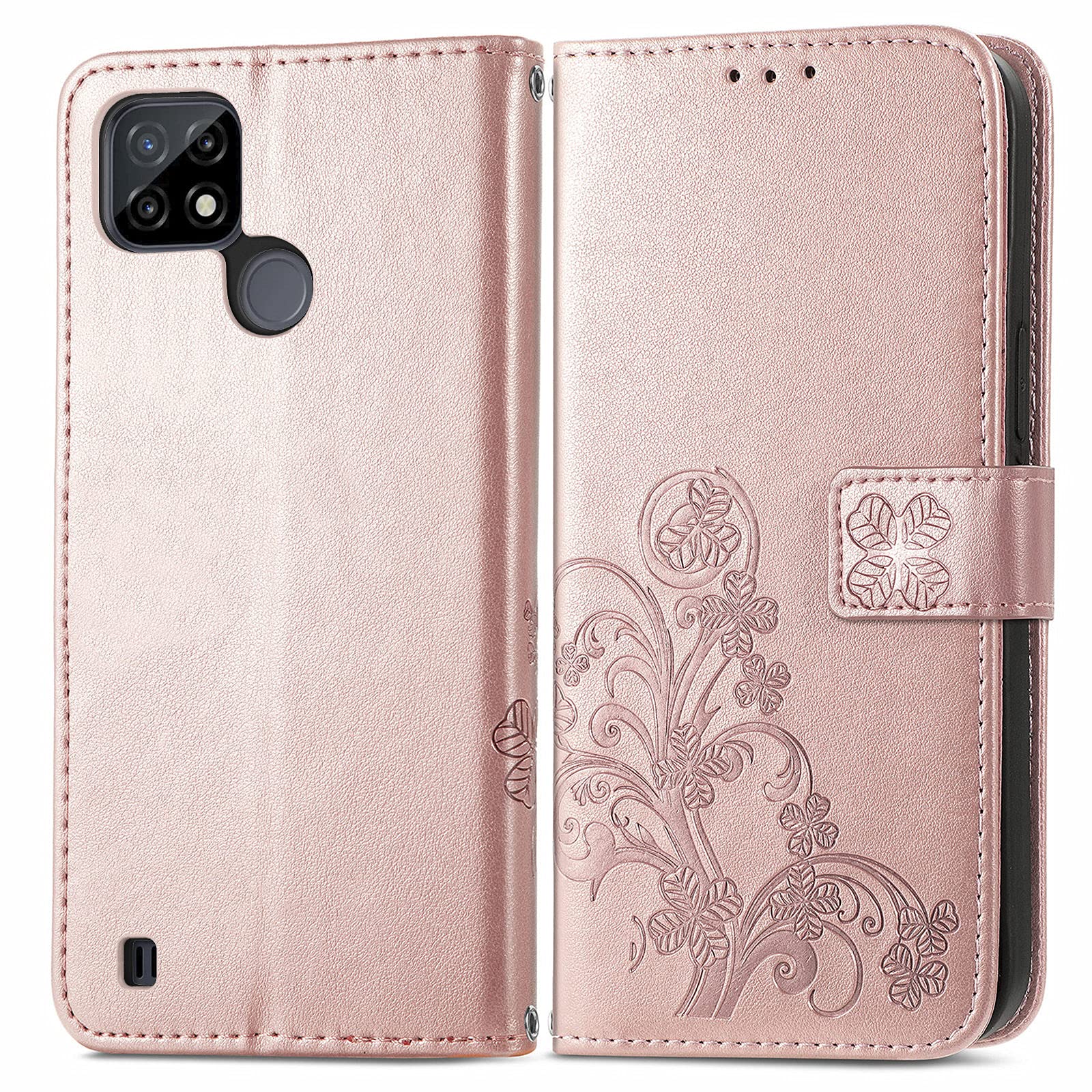 Custodia Flip Magnetic Per Realme C21Y/C25Y – Pelle PU/TPU Con Farfalla Sbalzata, Slot Carte E Supporto, Rosa Oro