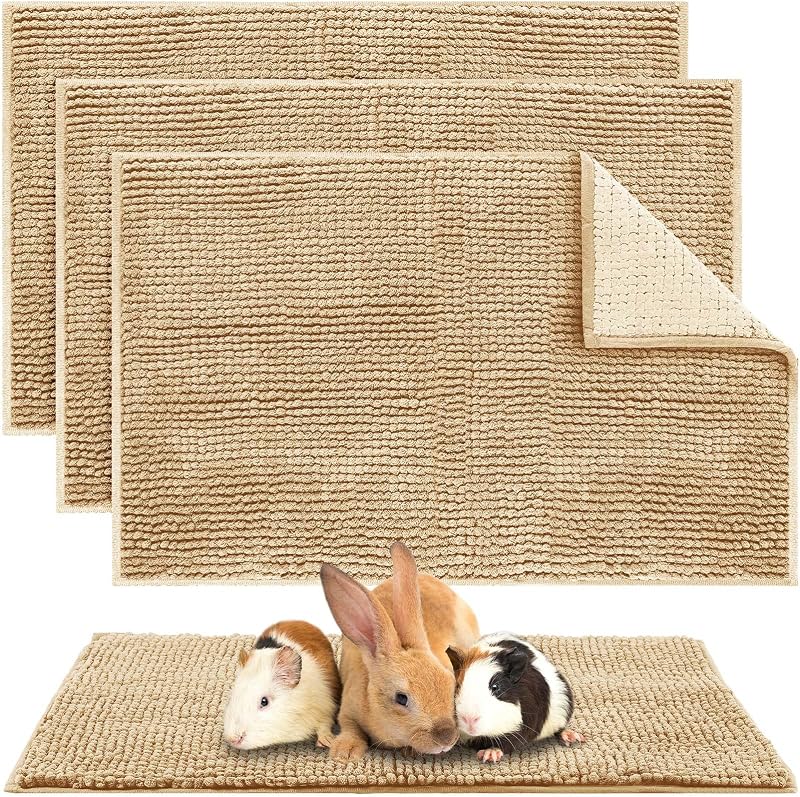 Forração Lavável para Gaiola de Pequenos Animais Amylove, Microfibra Chenille, Bege, Pacote com 4