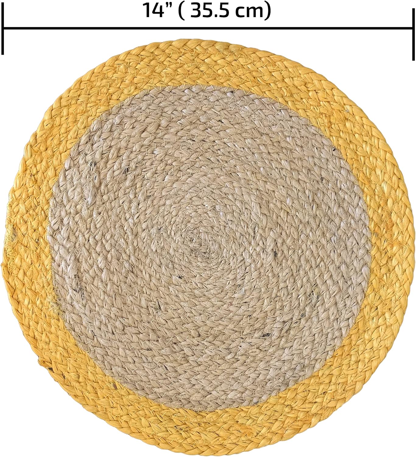 100% Jute Hand Braided Placemat Set of 6 Rustic Vintage Farmhouse Table top & Dining Table Round Placemat for Parties (14” Diameter, Natural/Ochre) Set of 6