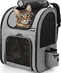 Pecute Cat Backpack with Breathable Mesh, Dog Backpack Carrier with Multi-Pockets for Cats Puppies, Pet Backpack Carrier for Travel Hiking Camping Outdoor （Gray）