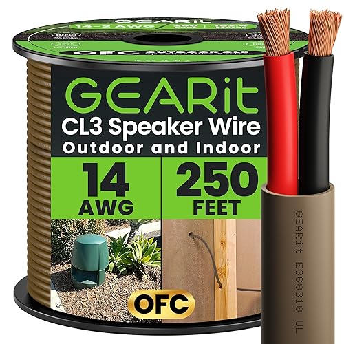 Miniatura 11 de GEARit 14/2 Cable de altavoz (250 pies) calibre 14AWG - Enterramiento directo para exterior en tierra/en pared / Clasificado CL3 CL2 / 2 conductores