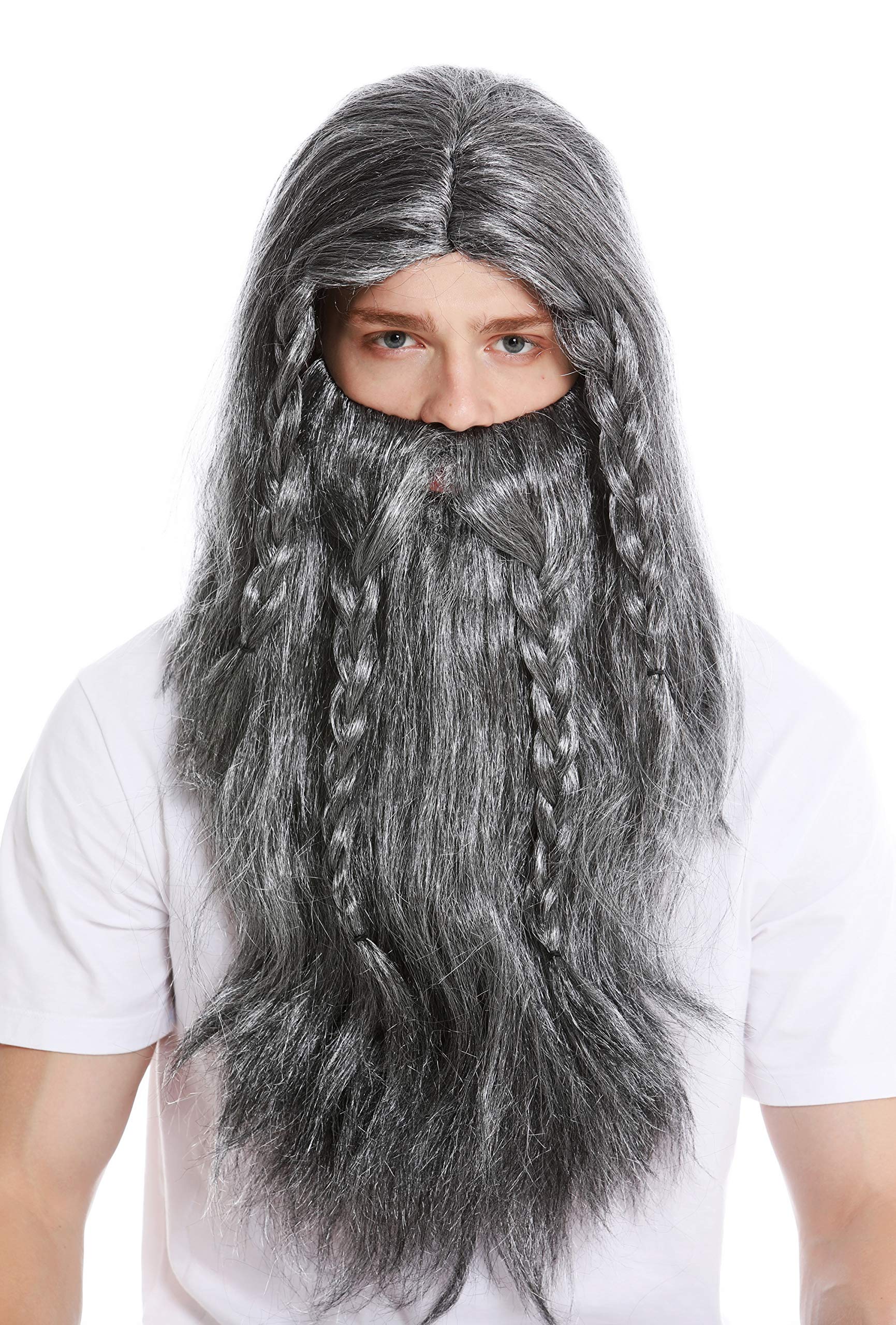 Set Parrucca E Barba Vichingo Grigio - Con Trecce, Per Carnevale E Costumi - Foto 12