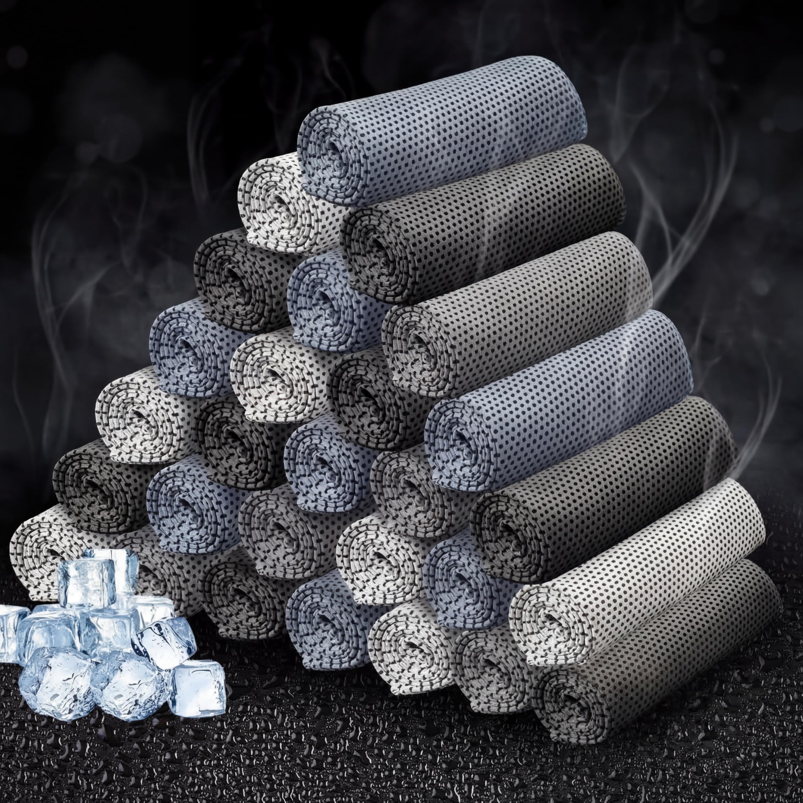 Honoson 120 Pcs Cooling Towel Bulk Breathable Chilly Towel Workout Cool Cold for Neck Face Microfiber Towel for Gym Travel Yoga Camping Running Outdoor Sport (Dark and Light Gray)-image-13