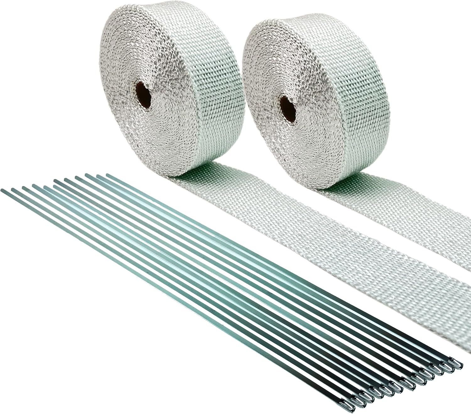 WHITE High Temperature Header Exhaust Pipe Insulation Wrap Kit: 2 Rolls White 1/16" X 2" X 50' with a Stainless Ties Kit- Thermal Zero