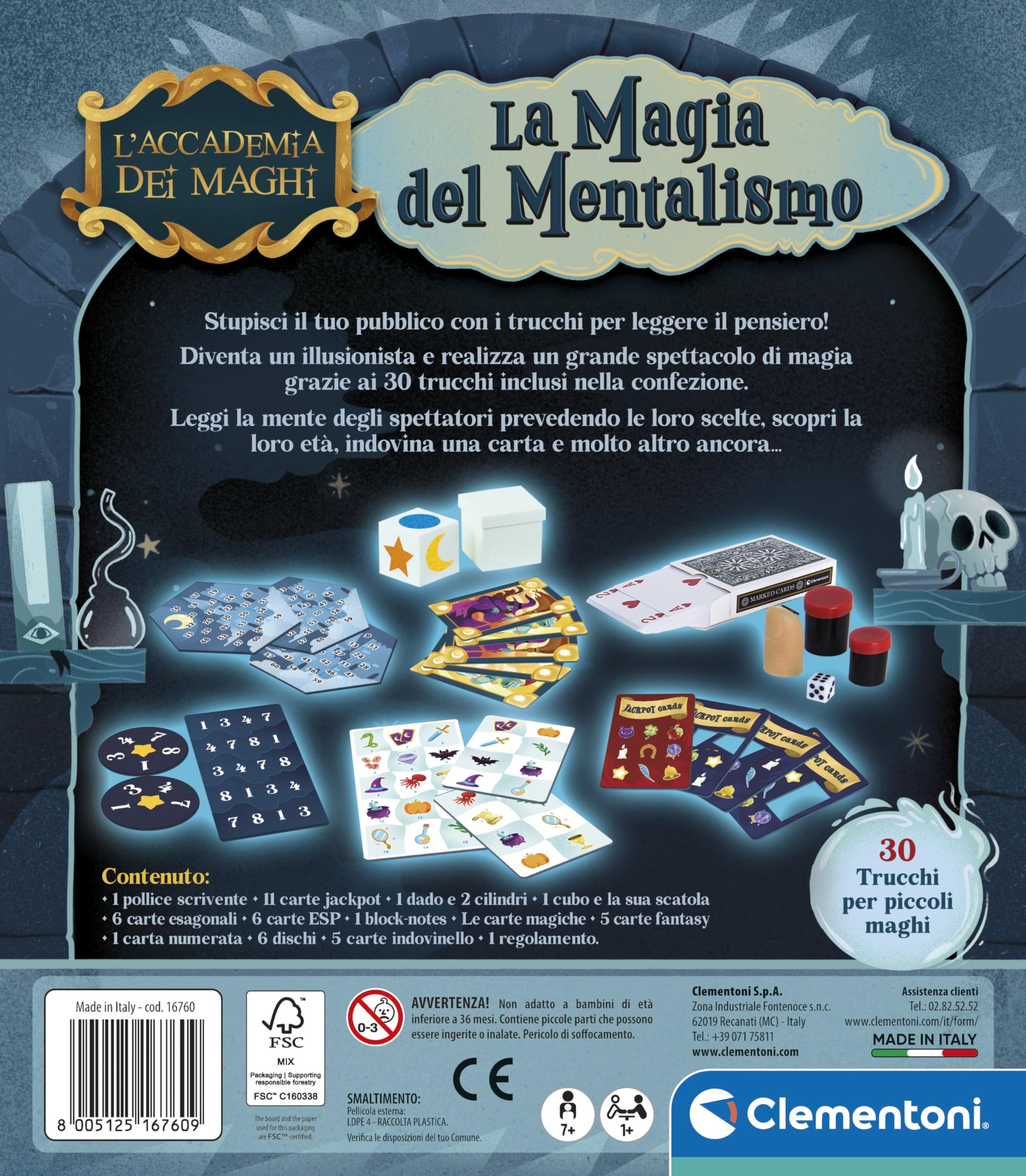 Clementoni - La Magia del Mentalismo, 30 Trucchi per Piccoli Maghi, Giochi di Magia per Bambini +7 Anni, per Imparare a Leggere nella Mente degli Spettatori, Made in Italy, Lingua Italiana, 16760