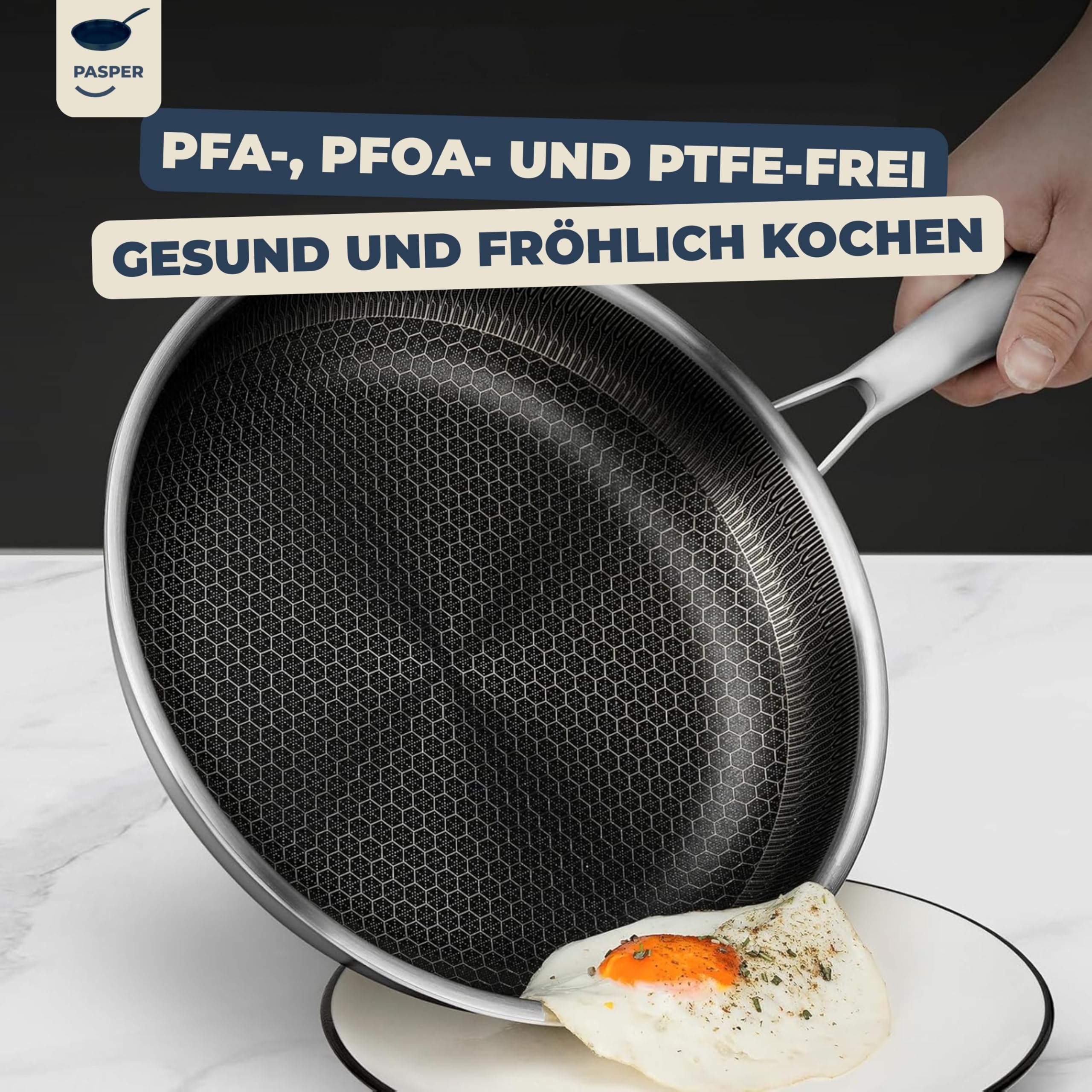 Pasper Bratpfanne Ø28 cm - PFAS-frei - Alle Herdarten - Induktion - Keramik | Frei von Schadstoffen | Kratzfeste Wabenstruktur | Spülmaschinengeeignet