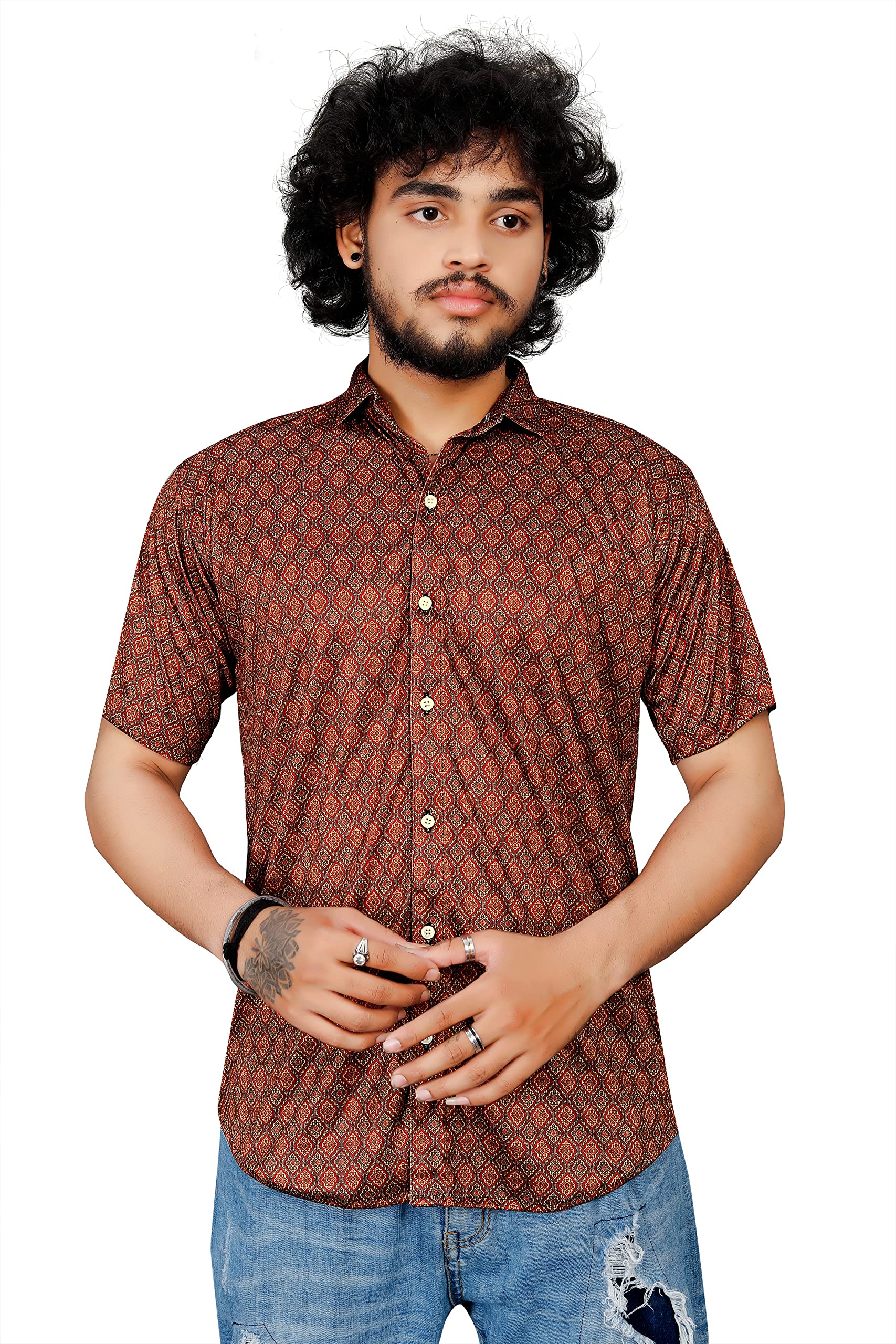 MG GENIUSMens Lycra Regular Fit Digital Print Shirt | MGG-L-S-1009-P