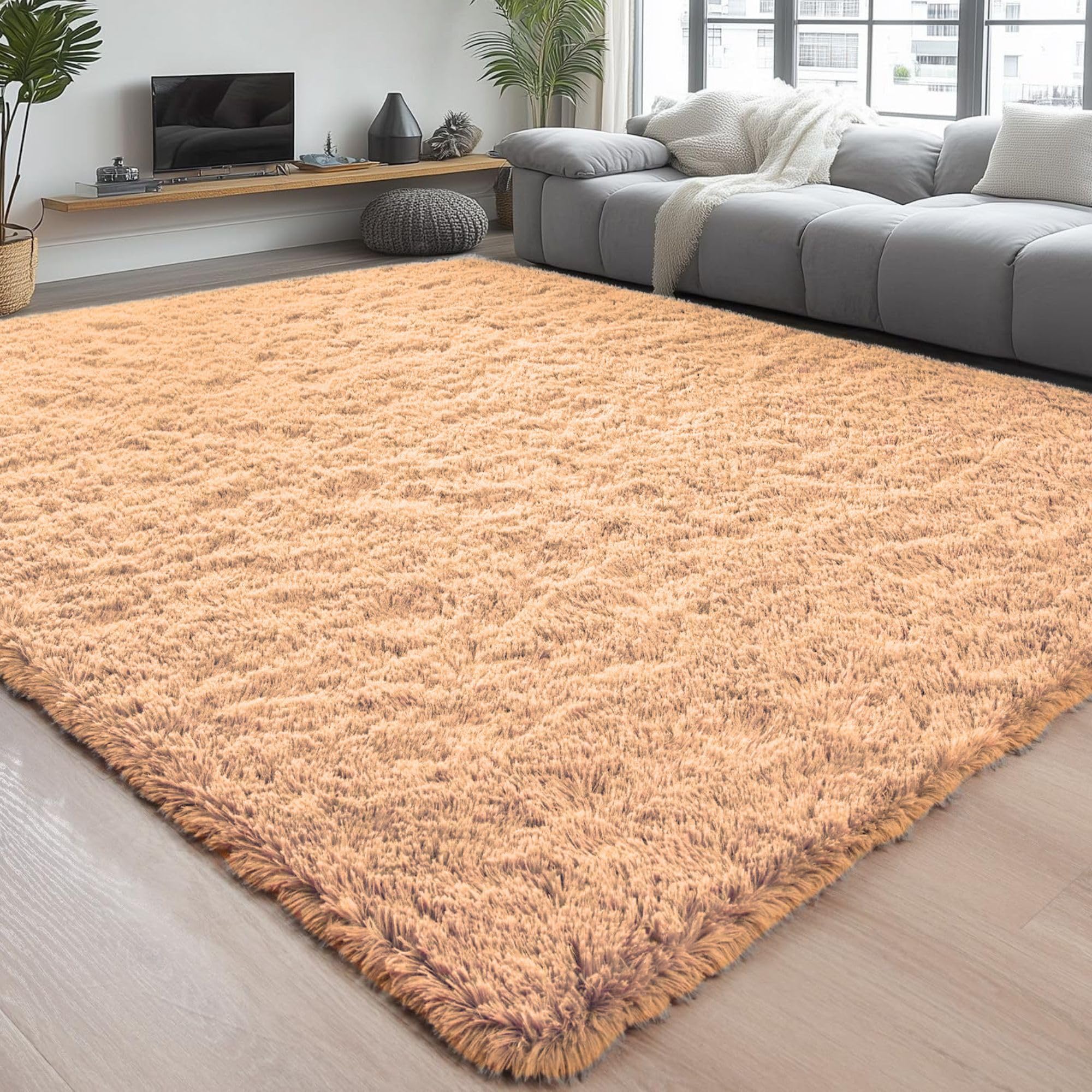 Hafaa Fluffy Shaggy Rugs Living Room Beige 120x170 cm, Large Soft Thick Pile Carpet, Non Slip Bedside Rug for Kids Bedroom, Nursery, Lounge - Non-Shedding — image 1