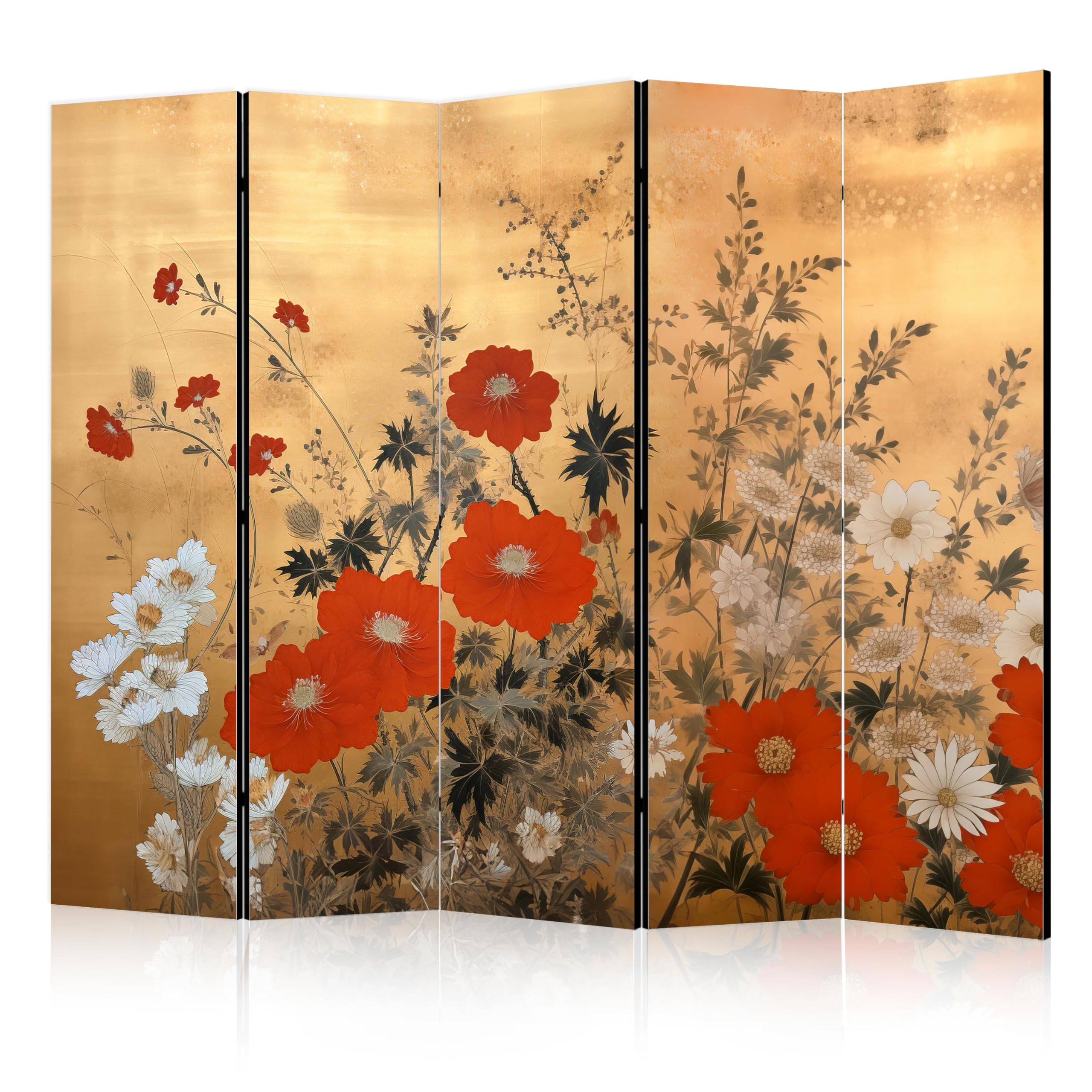 murando - Paravent Décoratif Intérieur à Deux Côtés, Fleurs, 225x172 cm