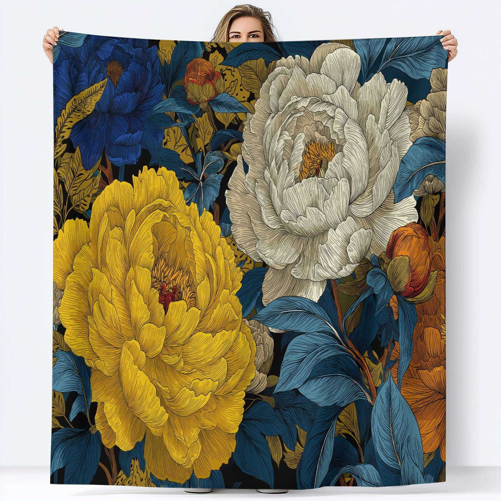 Generico Coperta Plaid Pile Peonia 220x240 cm Coperta Flanella Calda Accogliente e Spessa in Morbido, Plaid Pile Per Letto Divano Sedia, Tutte le Stagioni