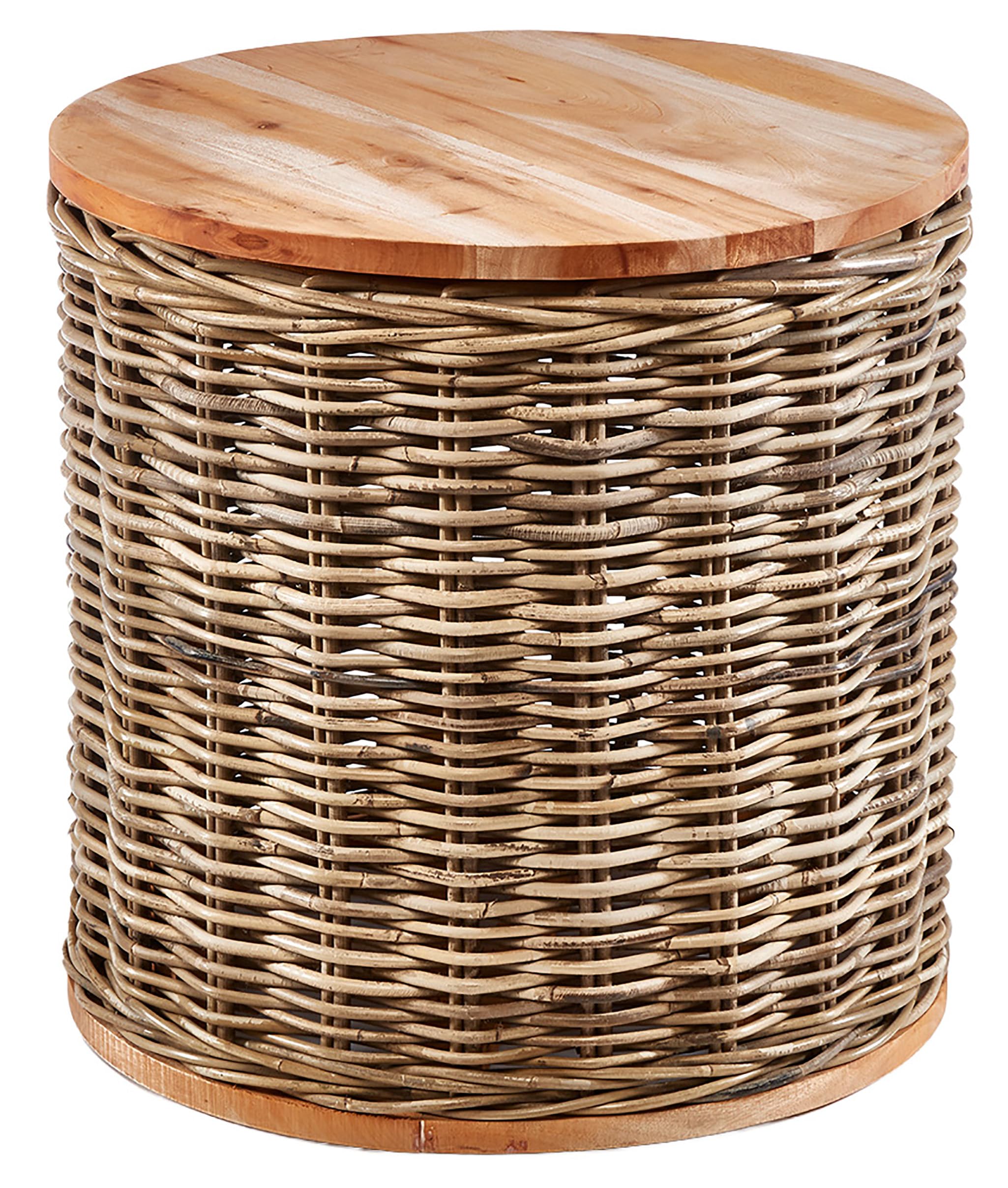 Kobolo Beistelltisch Marta runder Rattan Tisch mit Deckel aus 50 cm Grau