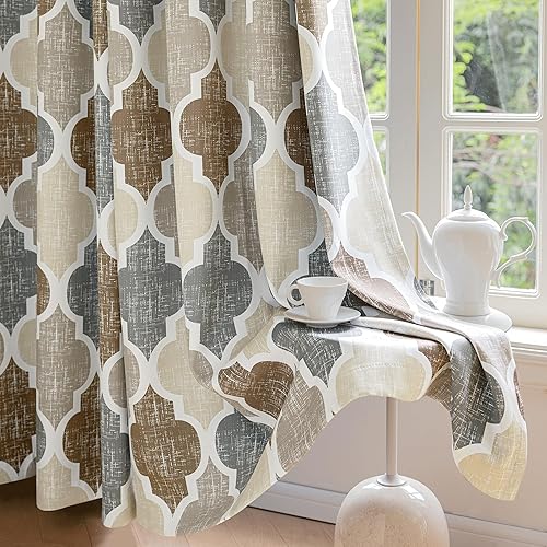 Miniatura 9 de Beauoop Cortinas 100% opacas de 84 pulgadas de largo, 2 paneles para dormitorio, sala de estar, azul, geométrico marroquí, para oscurecer la Ojal |