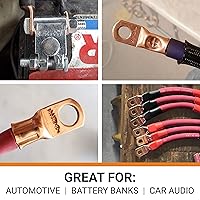 Vista 4 de SELTERM - 2 terminales de anillo resistentes para cable de batería, calibre 4 AWG, pernos de 3/8 pulgadas, terminales de calibre 4, ojales de cobre