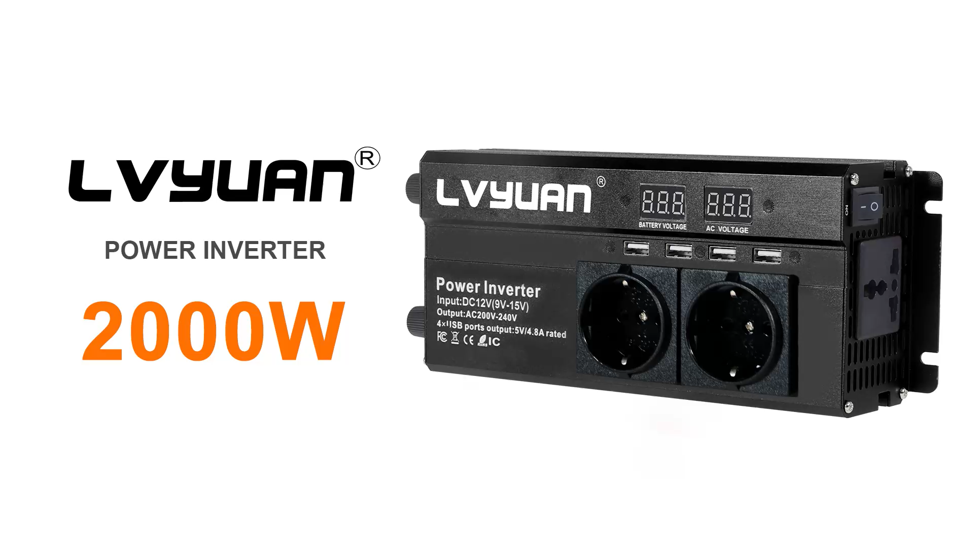 2000W Wechselrichter 12V Auf 230V - Reine Sinuswelle Mit 3 Steckdosen & USB-C Für Camping & Auto