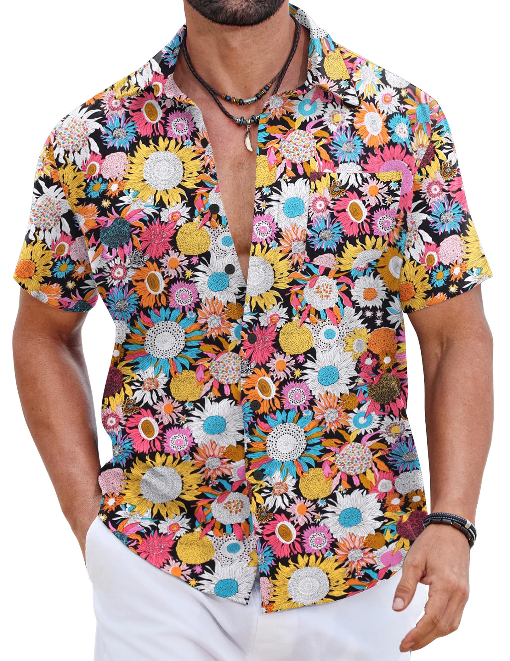COOFANDY Camisas Hawaianas Hombre 100% Algodón, Camisas Verano Manga Corta Botonadas, Tops Tropicales Playa Corte Regular