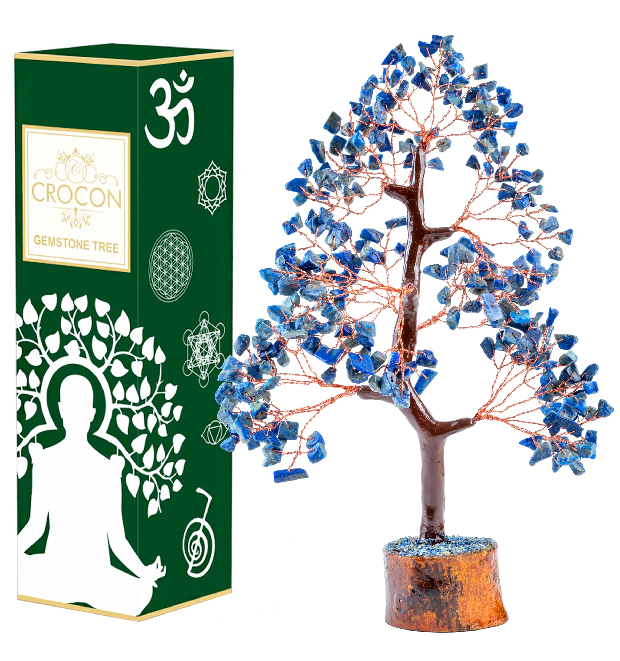 Crocon Lapis Lazuli Chakra Tree of Life, Feng Shui Money Bonsai, Gemstone Tree for Positive Energy Home Decoration Figurine