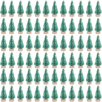 72Pcs Frosted Christmas Trees Artificial Sisal Tree with Wood Tree Base Home Decor for Party Green