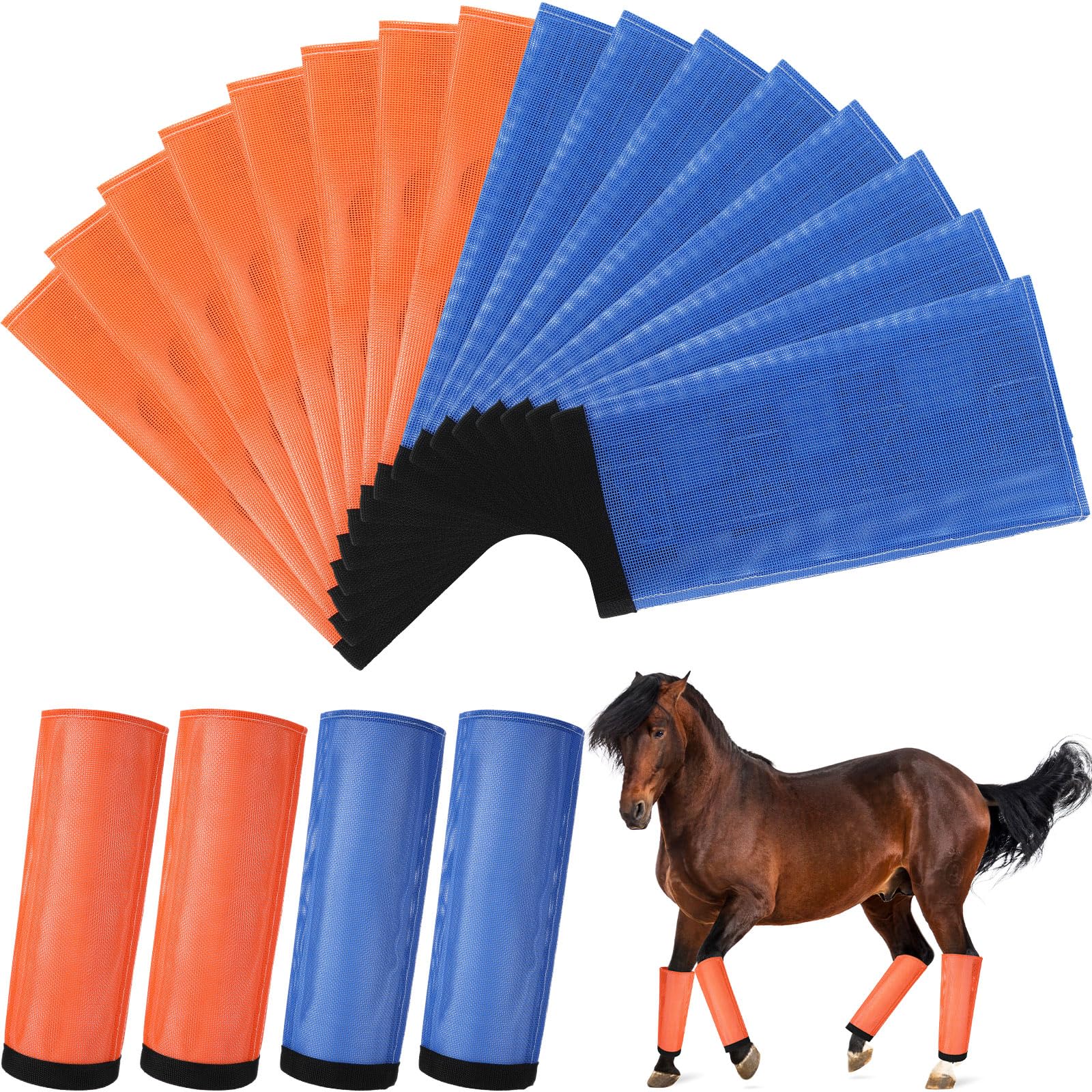 Bulyoou Set of 16 Mesh Fly Boots for Horse Breathable Mesh Horse Boots Protective Horse Leg Wraps Horse Leggings for Preventing Flies and Mosquitoes