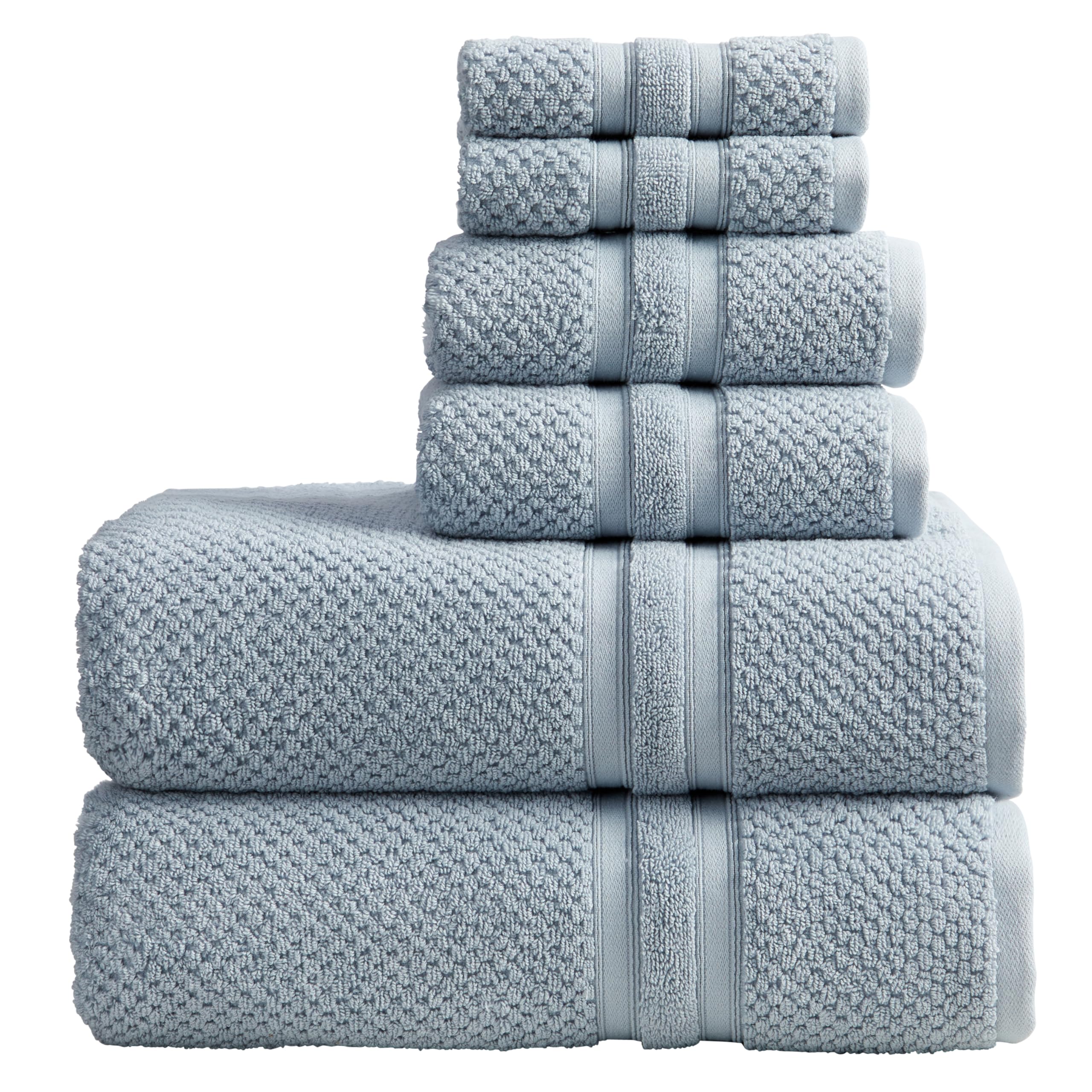 Springtree Home Blue Bath Towels Set of 6 | Popcorn Textured | 100% Combed Cotton | Absorbent Quick-Dry Towels for Bathroom | Oeko-TEX® Standard 100