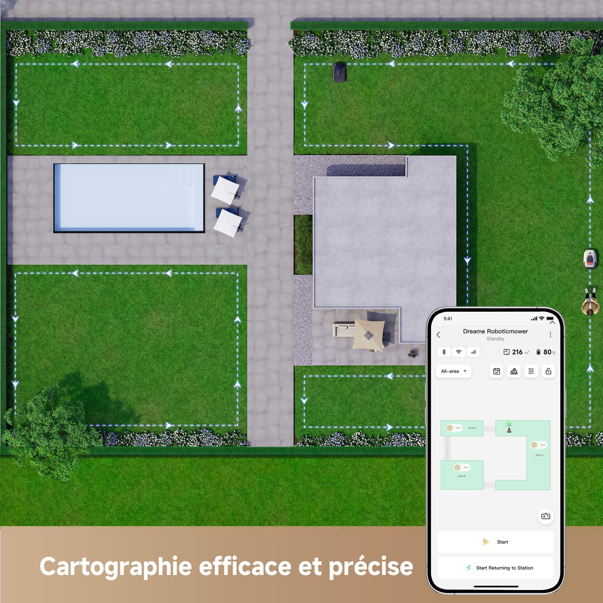DREAME A1 Pro Robot Tondeuse sans Fil Périphérique, 360° 3D LiDAR, Recommandé 2000 m², Contrôle Via App, Gestion intuitive des Zones, Évitement Intelligent des Obstacles