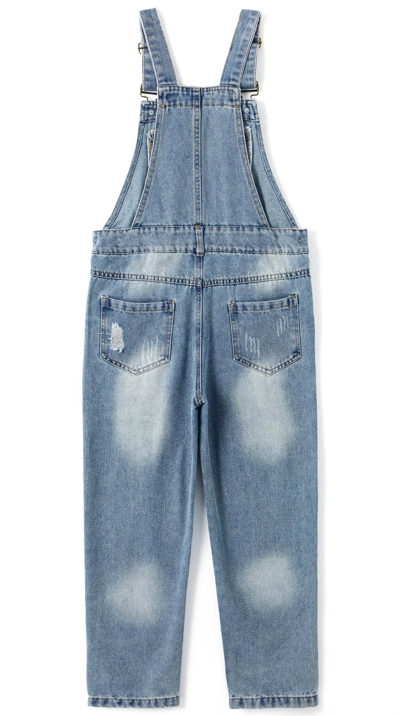 KIDSCOOL SPACE Salopette en jean pour fille, vêtements de travail en jean déchiré pour petit grand enfant