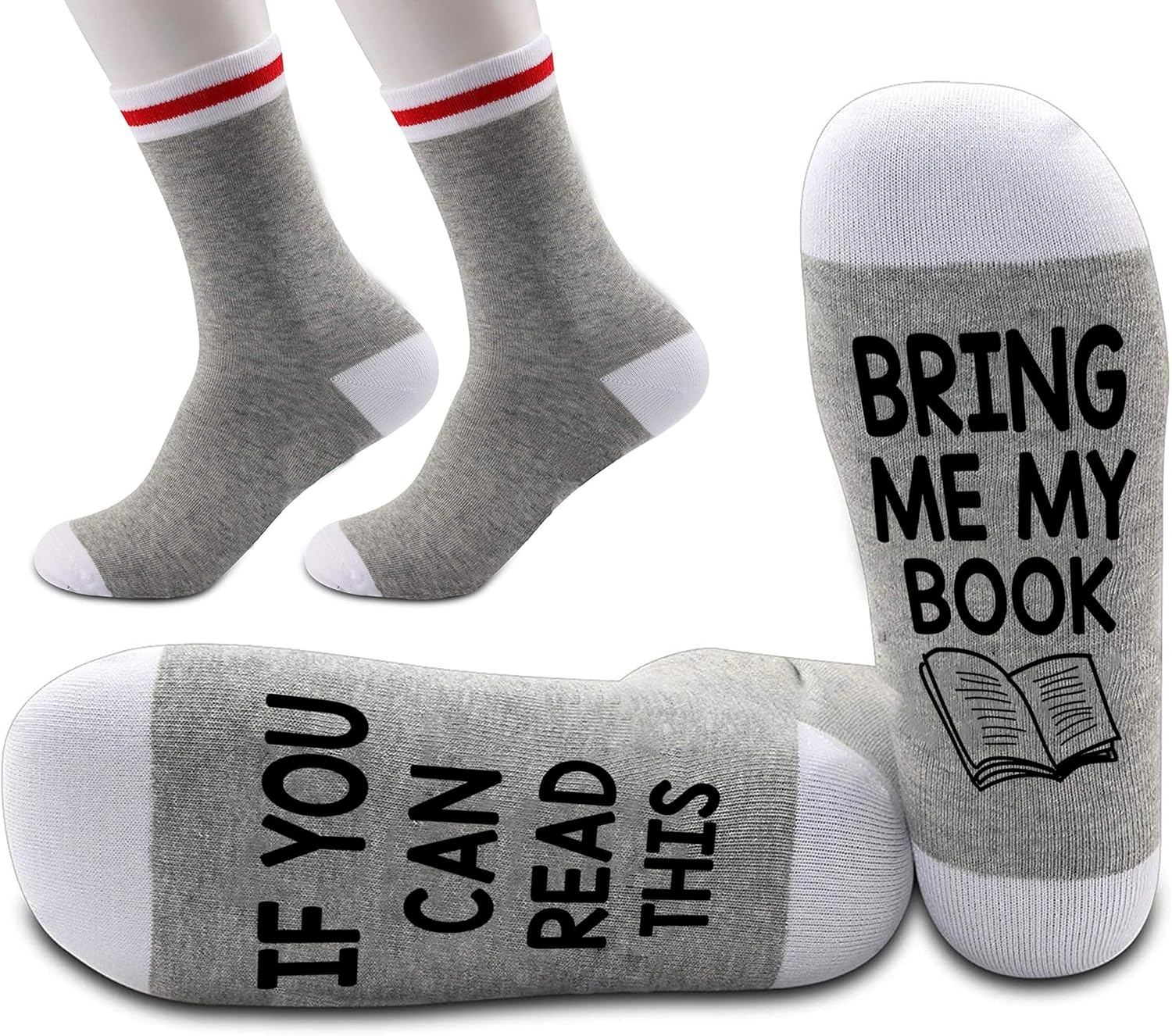 LissiArt97 If You Can Read This Bring Me My Book Socks - Funny Book Socks - Gift For Book Lovers On Birthday And Christmas - If You Can Read This Socks - Gifts For Women - Men, Medium, Grey - Image 2
