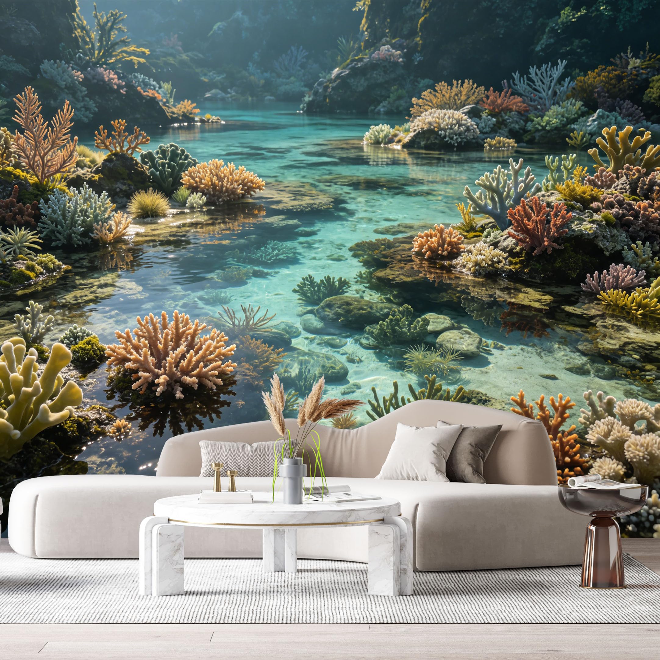Custom Size Wall Murals Ocean Marine Tropical Coral Reef Underwater 3D SelfAdhesiveWall Fabric Removable Wallpaper Wall Decor for Living Room Bedroom Bathroom