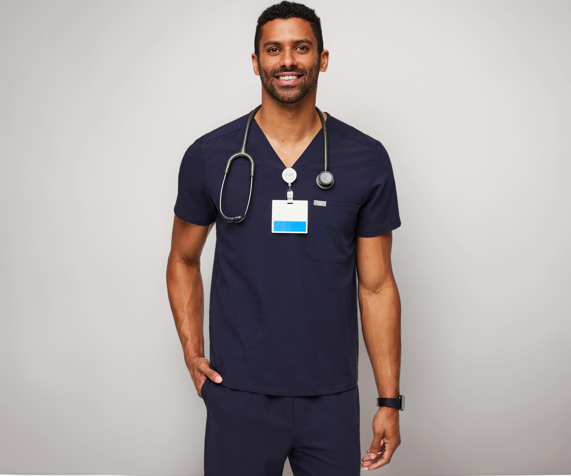 FIGS Chisec Scrub Top for Men – 3 Pockets, Tailored Fit, Squared V-Neck, 4-Way Stretch, Moisture-Wicking Men's Scrubs