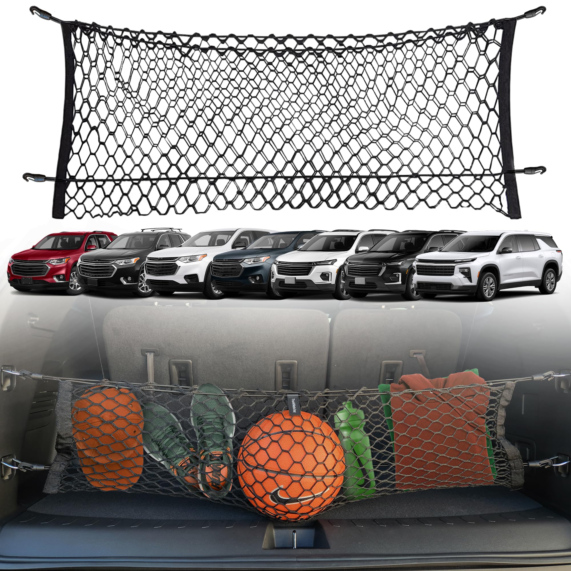 Envelope Style Automotive Elastic Trunk Mesh Cargo Net for Chevrolet Traverse 2018-2024 - Premium Trunk Organizers and Storage - Luggage Net for SUV - Best Car Organizer for Chevrolet Traverse