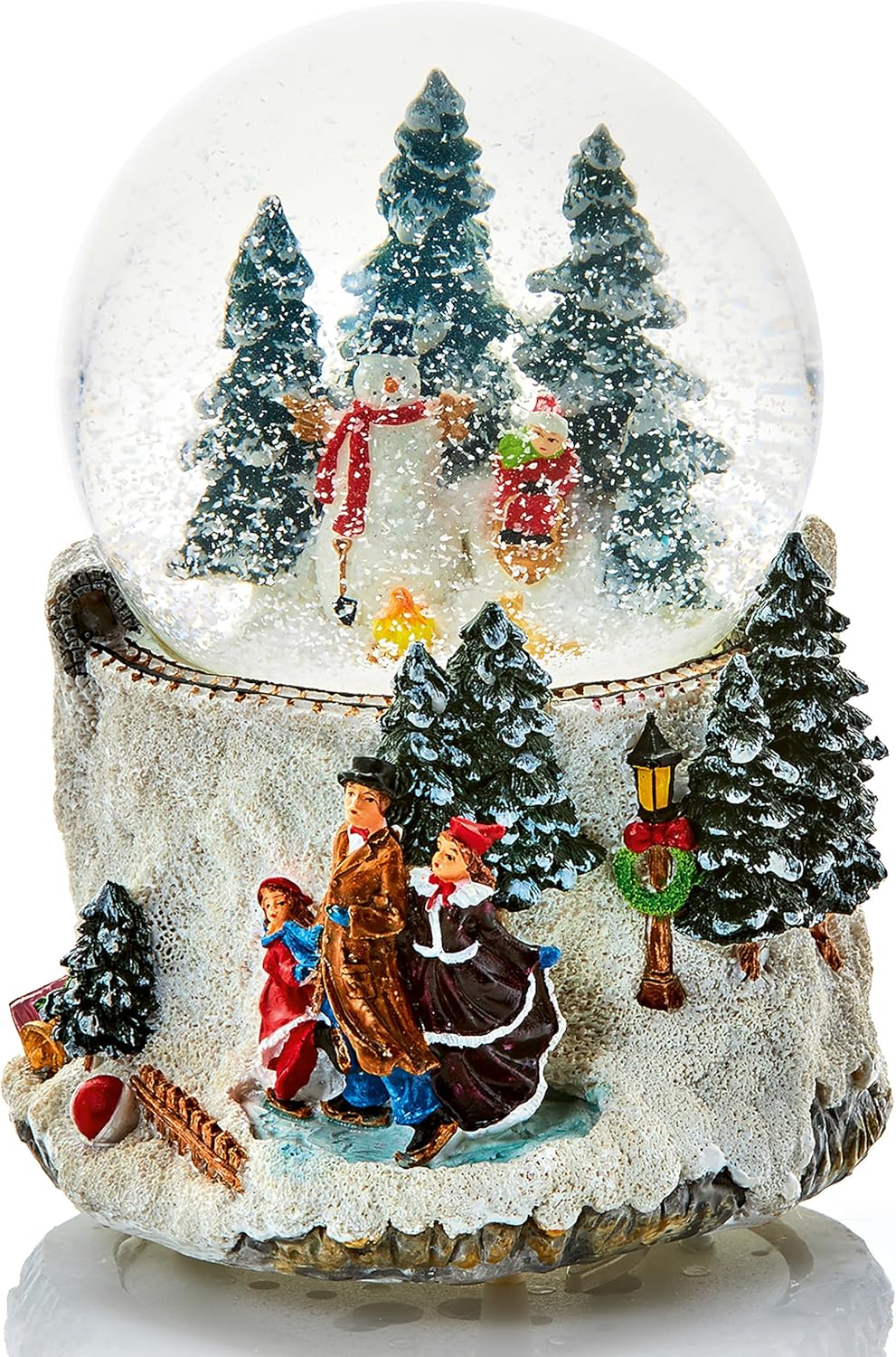 Premier Musical Snow Globe Water Ball Plays We Wish You a Merry Christmas 16cm Tall Snowman with Child on Sleigh