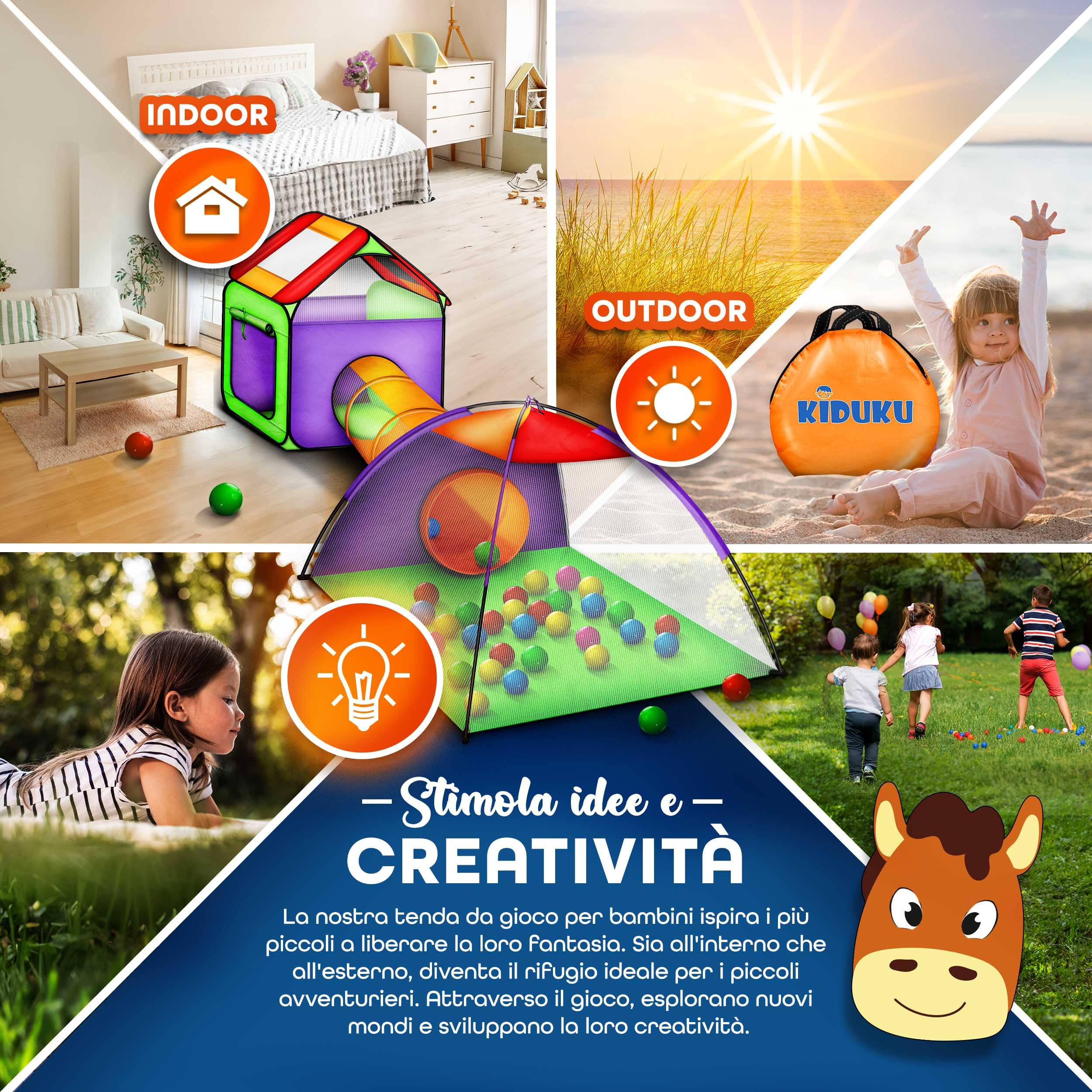 KIDUKU® Tenda Igloo con Tunnel + 200 Palline + Borsa per Interni ed Esterni - Gioco per Bambino