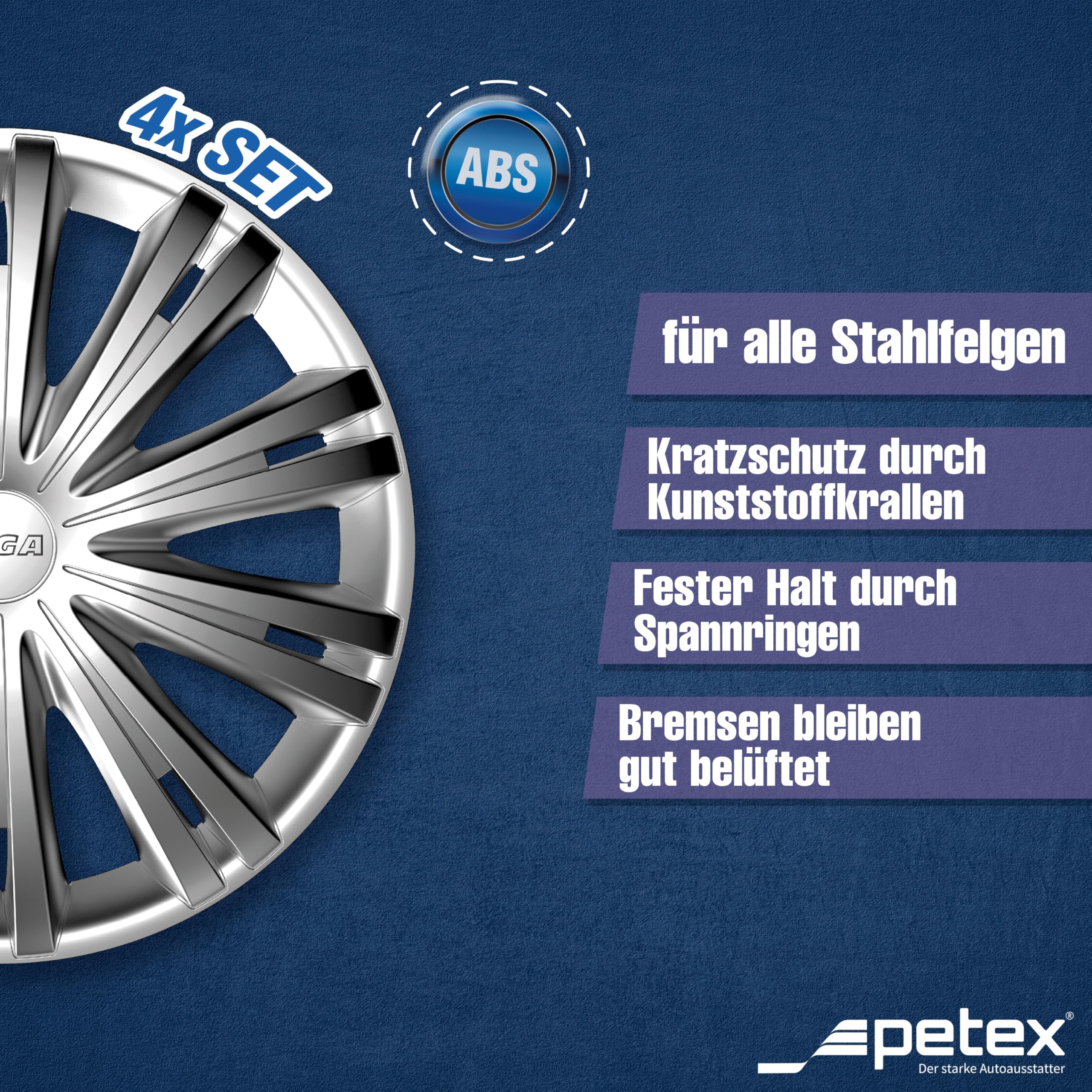 Petex Copricerchi 16" pollici Serie/Kit argento Copricerchi Auto RB529116