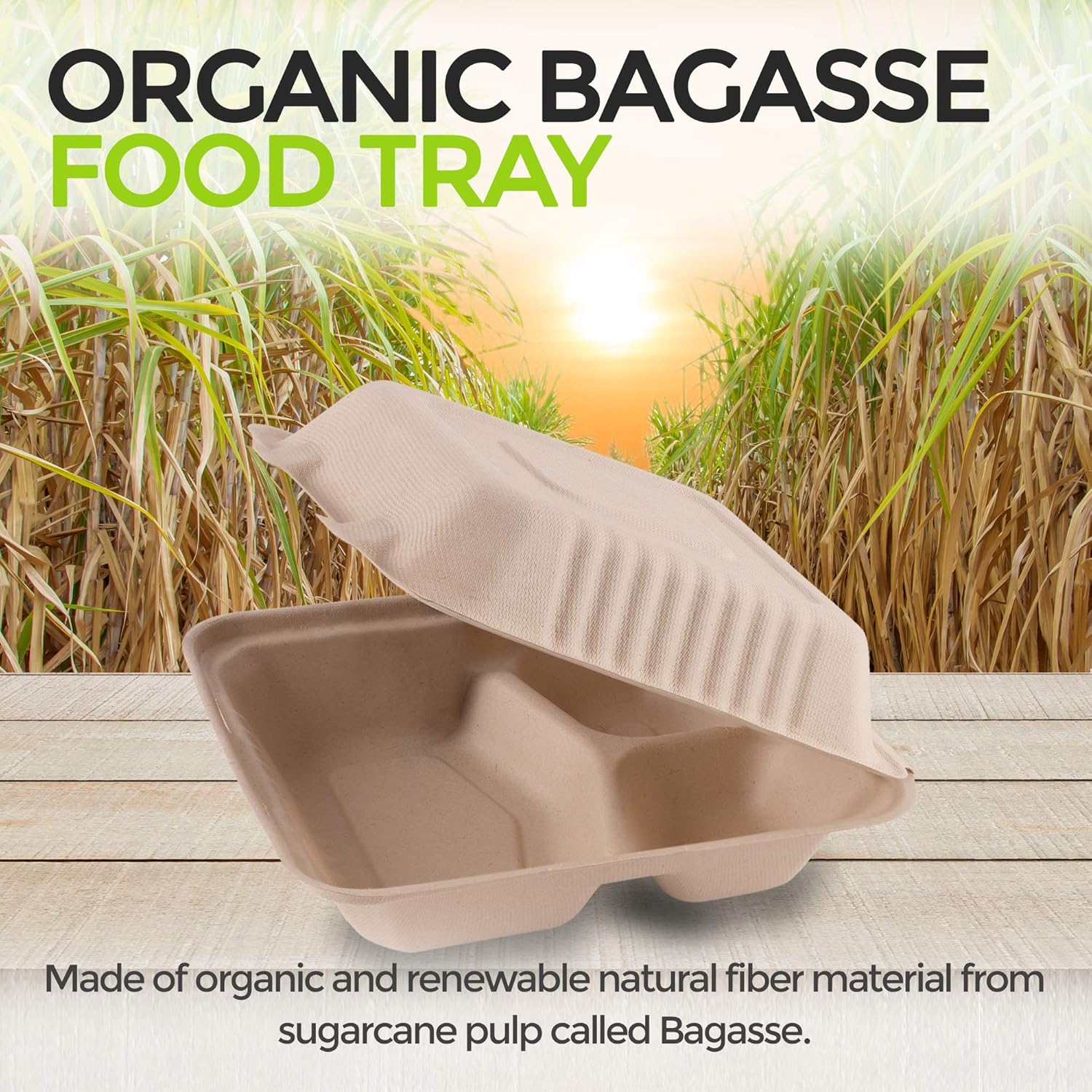 STOCK YOUR HOME Bagasse Clamshell Takeout Containers, Biodegradable Eco Friendly Take Out to Go Food Containers with Lids for Lunch Leftover Meal Prep Storage, Microwave and Freezer Safe (8x8) : Industrial & Scientific