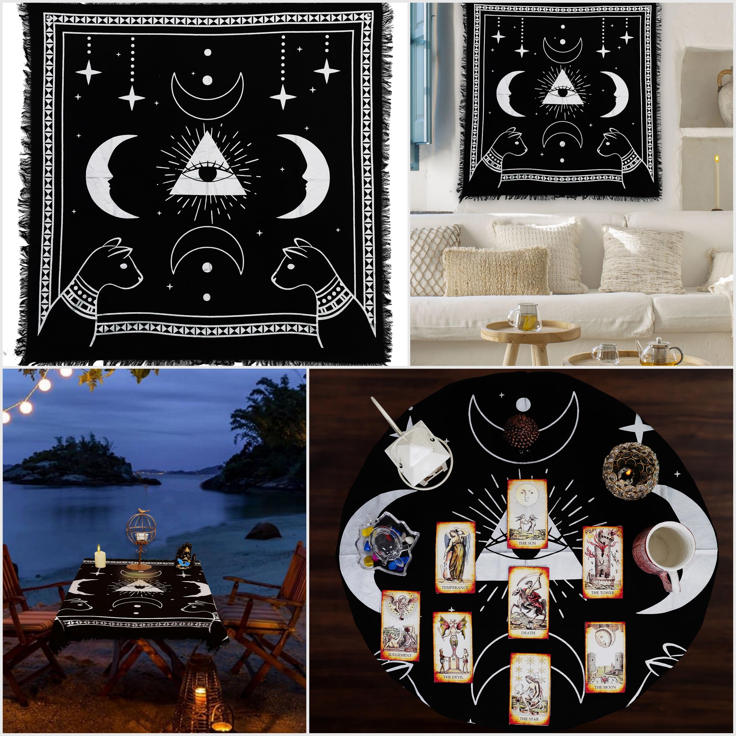 Indian Consigners Altar Cloth Prism Moon Eye Cat Celestical Tarot Deck Alter Square Wall Hanging Table Cloth Sacred Place Tapestry - Image 2