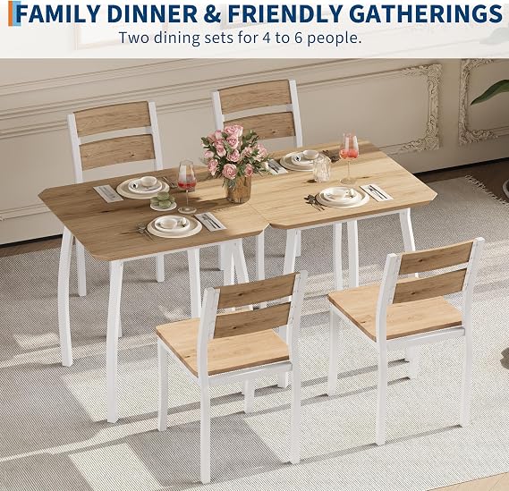 GarveeHome Dining Table Set for 2, Farmhouse 3 Piece Kitchen Table and Chair Set with Upholstered Chair, Metal Frame Dining Room Table and Chairs for Small Space, Apartment, White+Natural