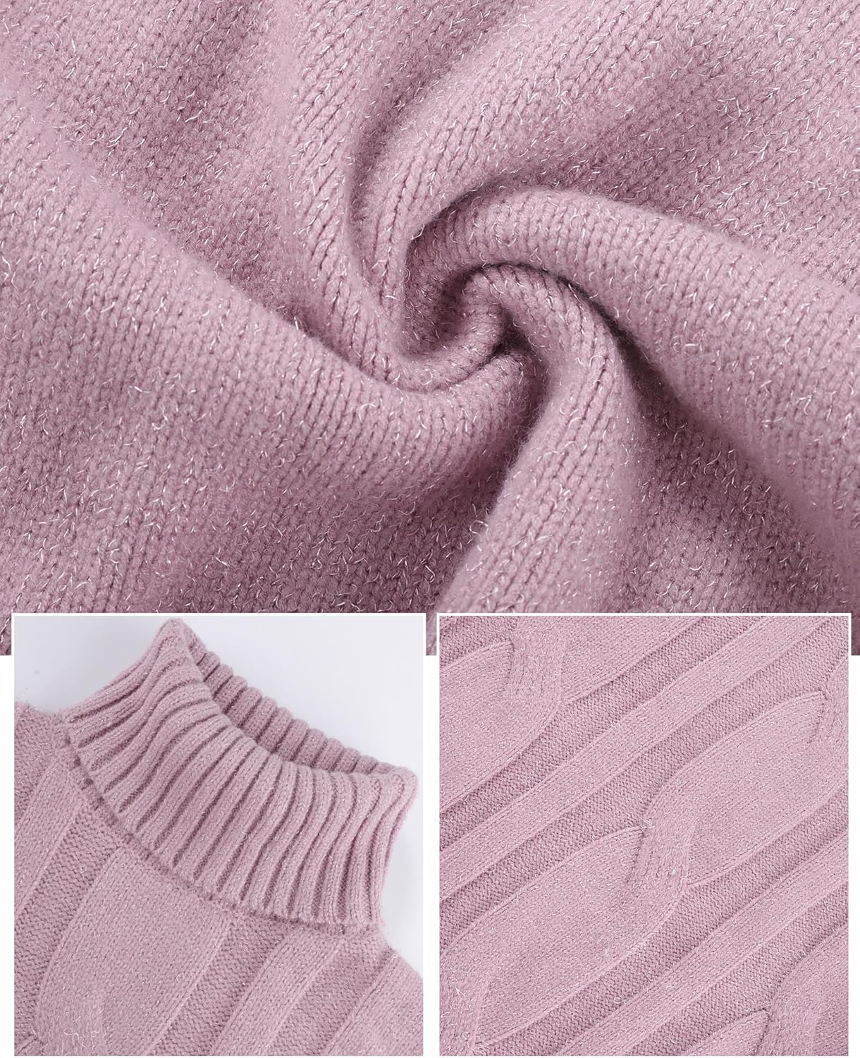 Womens Long Sleeve Turtleneck Sweater Dresses Ribbed Knit Stretchy Midi Casual Dress - Image 4