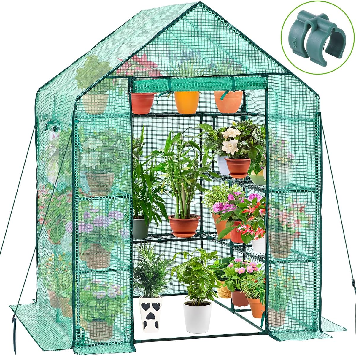 Invernadero para exteriores con ventanas mosquiteras, Ohuhu actualizado 4 niveles 11 estantes invernaderos con cubierta de PE duradera, invernadero de plástico para jardín exterior con estacas y cuerdas para estabilidad