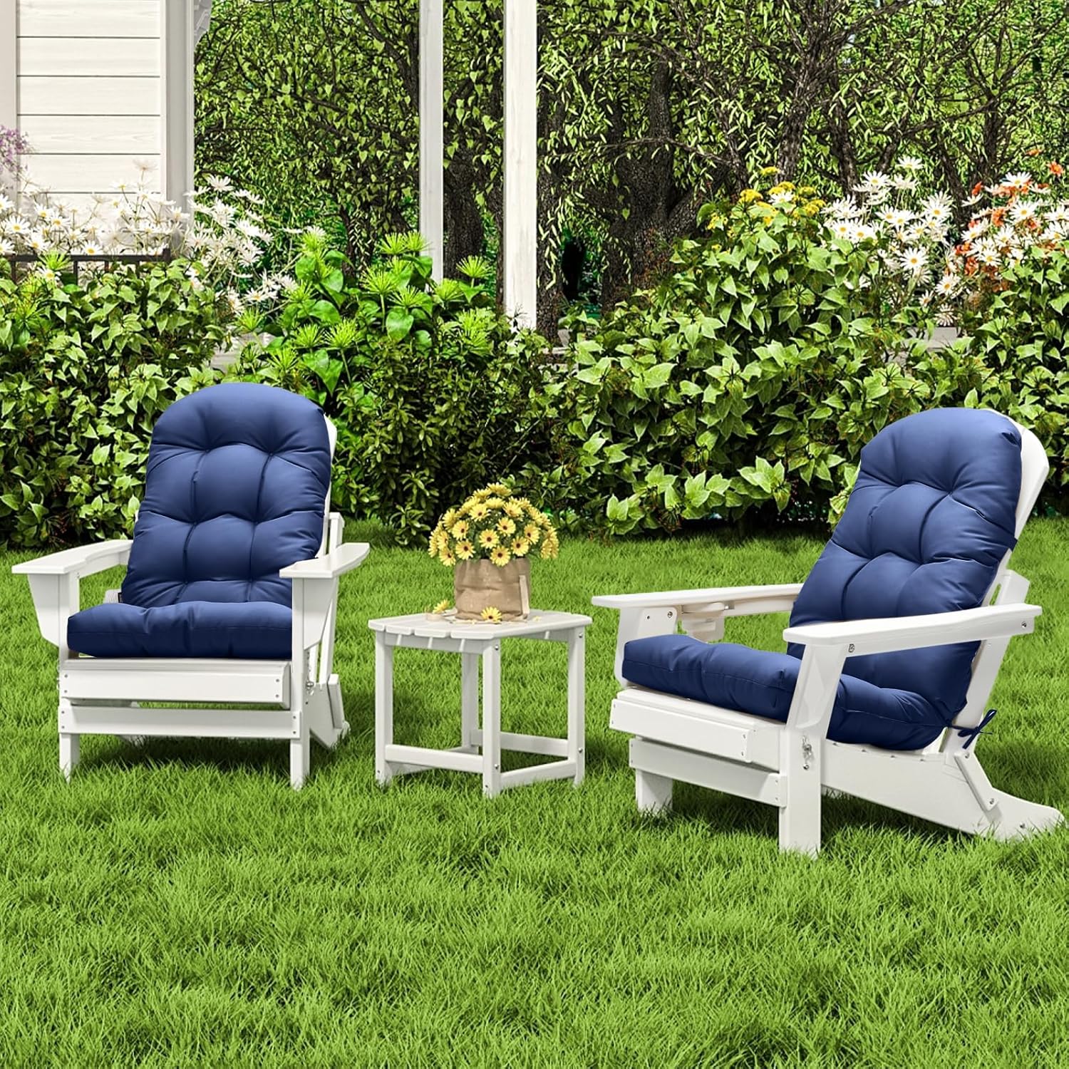 Adirondack Chair Cushion, High Back Patio Cushions with Adjustable Ties, 48.8x20.4x4.3, Waterproof Tufted Pillow, Fade Resistant Seat Rocking Chair Cushion for Indoor/Outdoor, Royal Blue, 2