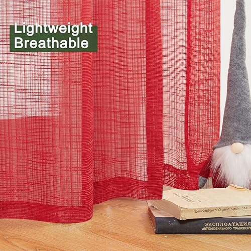 Miniatura 6 de Tony's collection 2 paneles de cortinas traslúcidas rojas de 63 pulgadas de largo, con ojales, cortinas cortas para habitación de niñas, niños, sala