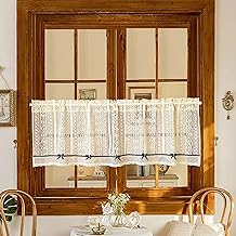 Boho Beige Crochet Lace Sheer Valances for Window Kitchen Vintage Macrame Valances for Dining Room Living Room Farmhouse Rustic Crochet Valance Rod Pocket 1 Panel (W39 L18 inch,Beige) - Buy now