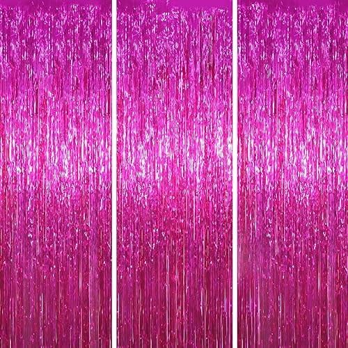 Miniatura 309 de Cortinas de fondo de flecos de papel de aluminio para fiestas, 3 piezas, 39.6 x 98.4 pulgadas, azul retro 48 Retro Azul,03 Rosa,04 Rosa