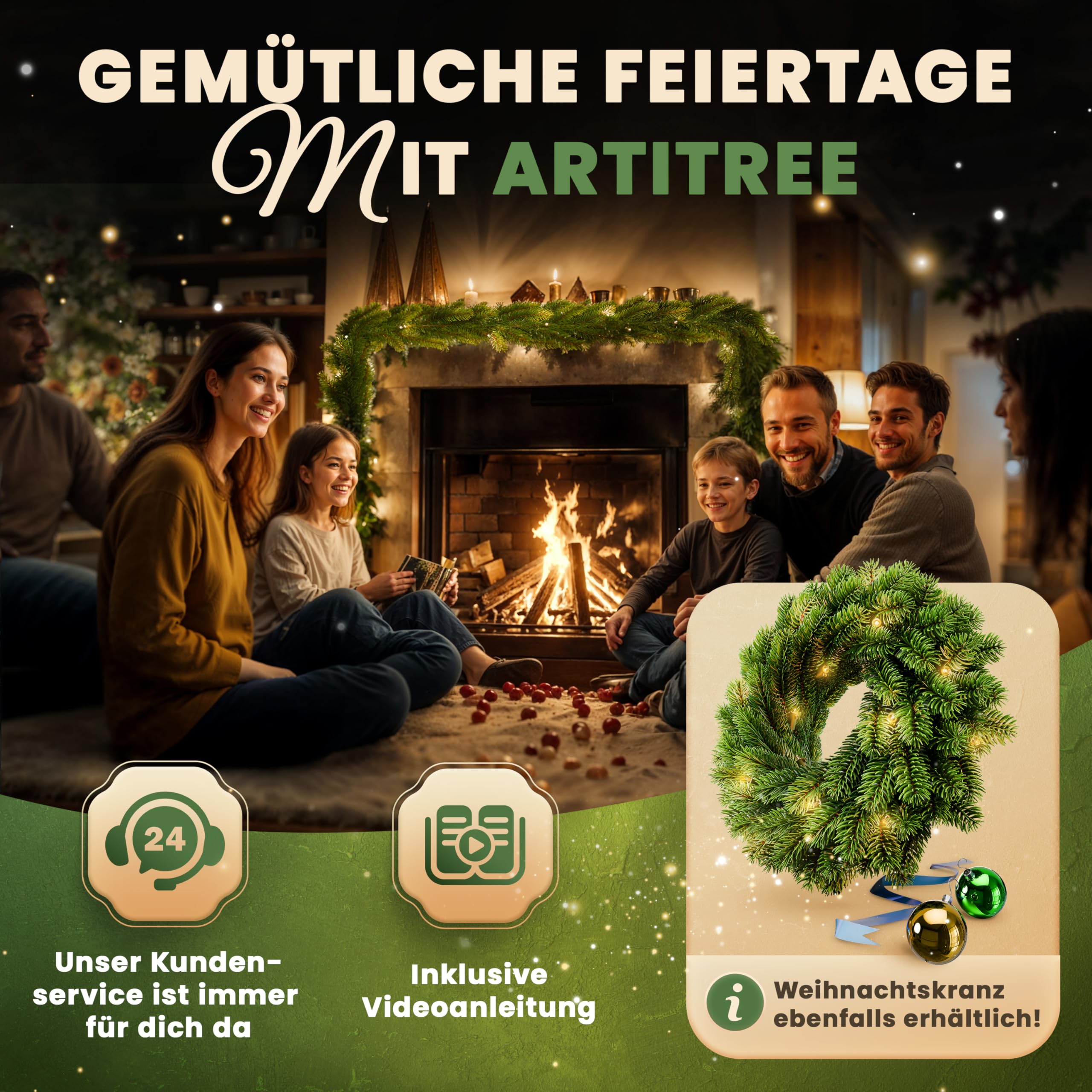 ArtiTree Weihnachtsgirlande - Naturgetreue Tannengirlande, 270cm Grün, LED-beleuchtet, Perfekt für Weihnachtsdeko, Treppengeländer & Türrahmen