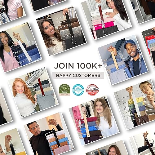 Miniatura 6 de MORALVE Perchas para pantalones que ahorran espacio  Perchas europeas de madera de haya y jeans  Organizador de armario y estante para pantalones