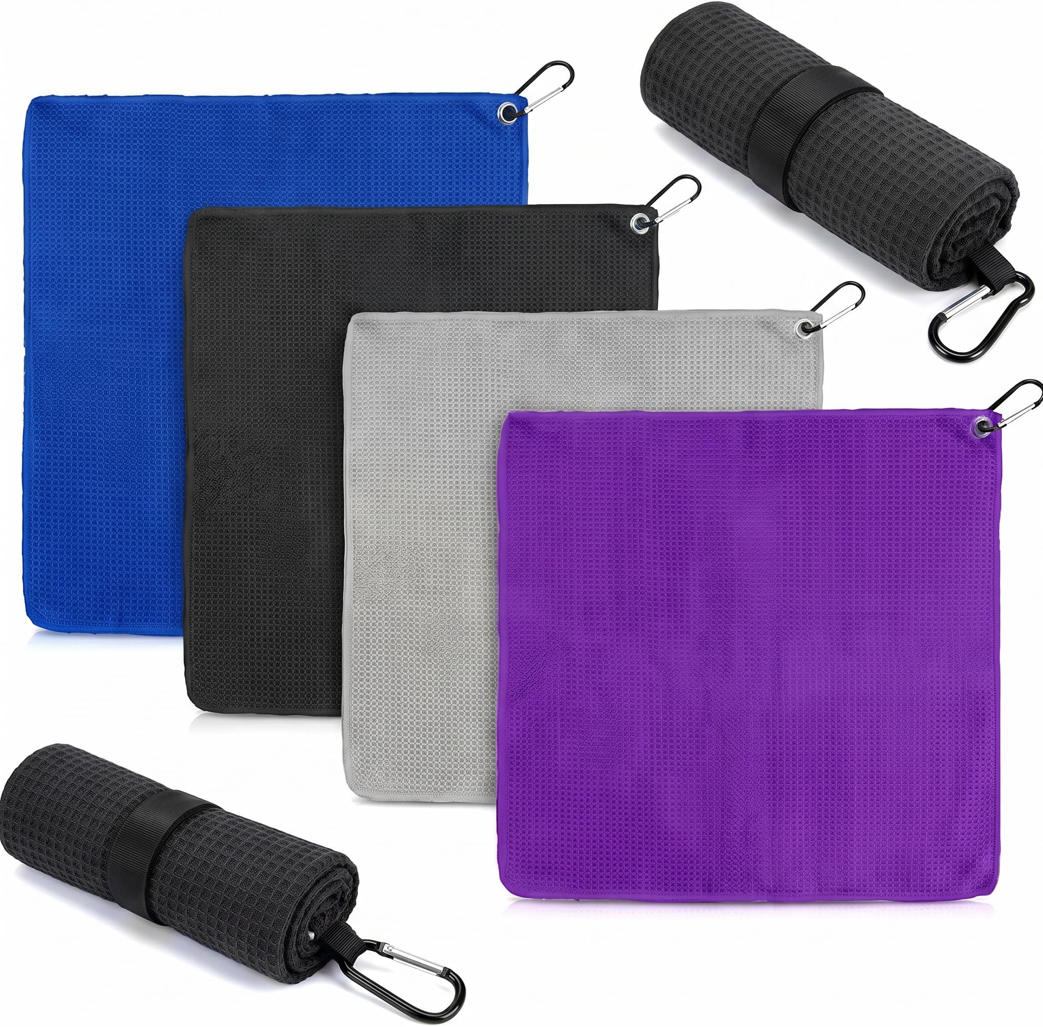 YDAKGUEY Golf Towel, 4 Pack Golf Towels for Golf Bags With Clip, Golf Towels for Golf Bags Fitness Sport Outdoor(30x30cm)