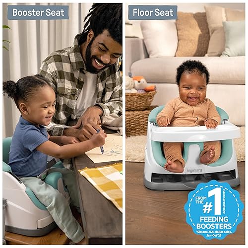 Miniatura 48 de Ingenuity Baby Base 2 en 1 - Asiento elevador y de piso para bebés, asiento para alimentación, con bandeja de autoalmacenamiento, gris topo