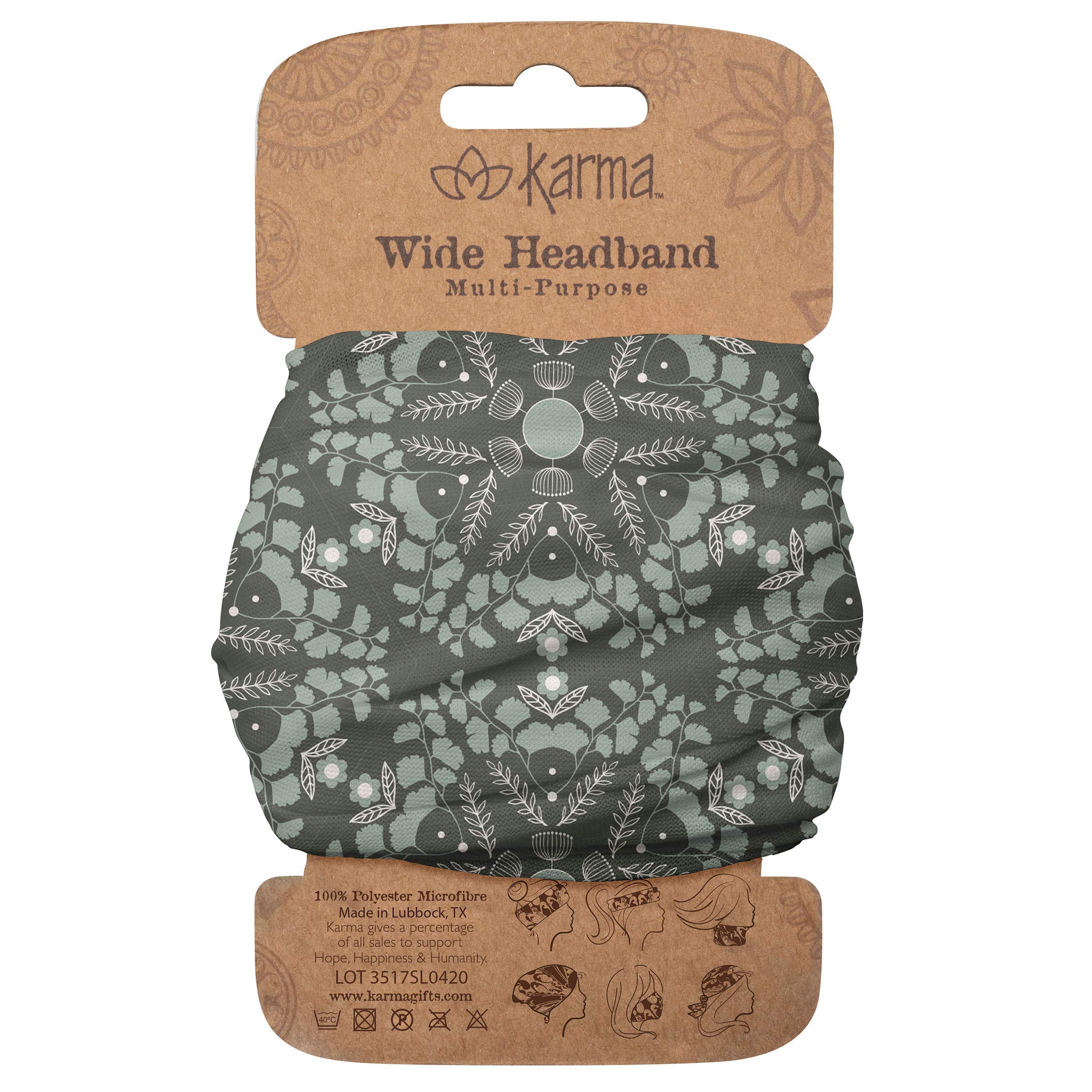 Karma Gingko Floral Headband for Women - Wide - Fabric Headband and Stretchy Hair Scarf - Dark Grey